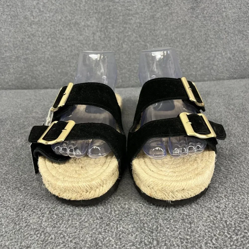 Haute Hippie Sandals Womens 7.5 black genuine suede‎ espadrille slip on buckle